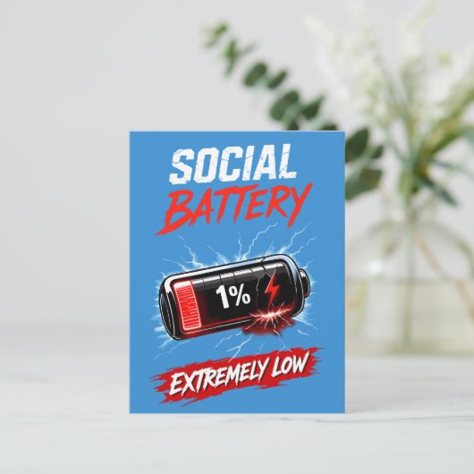 Sociale Batterij Extreem Laag – Grappige Introvert Briefkaart (Staand voorkant)