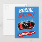 Sociale Batterij Extreem Laag – Grappige Introvert Briefkaart (Voorkant / Achterkant)