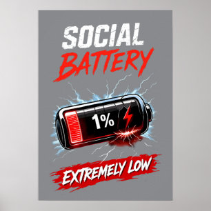 Sociale Batterij Extreem Laag – Grappige Introvert Poster