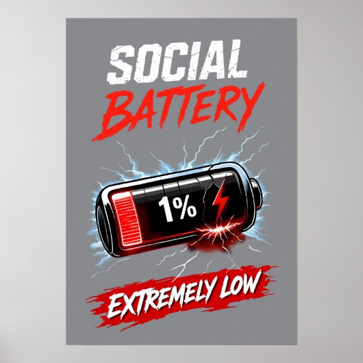 Sociale Batterij Extreem Laag – Grappige Introvert Poster (Voorkant)