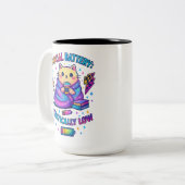 Sociale batterij kritisch... tweekleurige koffiemok (Voorkant links)