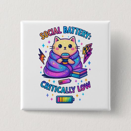 Sociale batterij kritisch... vierkante button 5,1 cm (Voorkant)