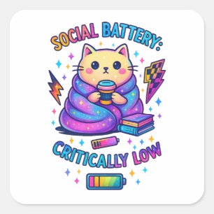Sociale batterij kritisch... vierkante sticker