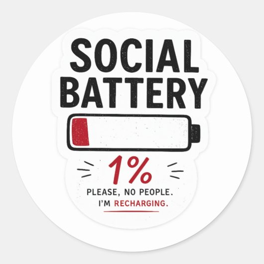 Sociale Batterij Laag Grappige Introvert Sticker | (Voorkant)