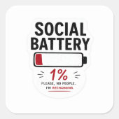 Sociale Batterij Laag Groot Vierkant Sticker | Gra (Voorkant)