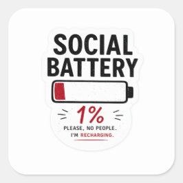 Sociale Batterij Laag Groot Vierkant Sticker | Gra