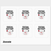 Sociale Batterij Laag Groot Vierkant Sticker | Gra (Vel)