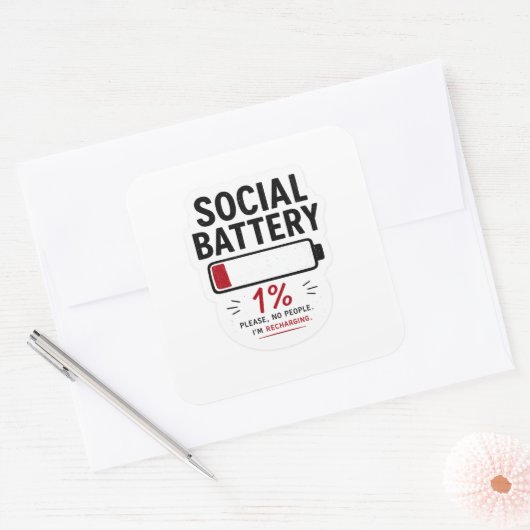 Sociale Batterij Laag Groot Vierkant Sticker | Gra (Envelop)