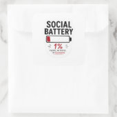 Sociale Batterij Laag Groot Vierkant Sticker | Gra (Tas)