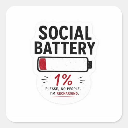 Sociale Batterij Laag Kleine Vierkante Sticker (Voorkant)