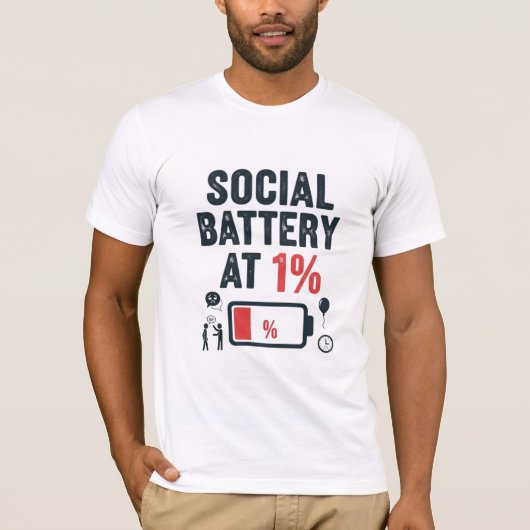 Sociale Batterij Leeg tot 1% T-shirt (Voorkant)