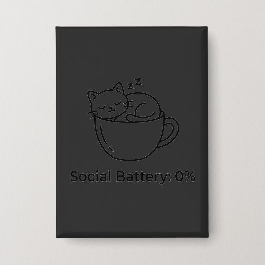 Sociale Batterij Zero Introvert Kat Voorbrein Acht Button (Voorkant)