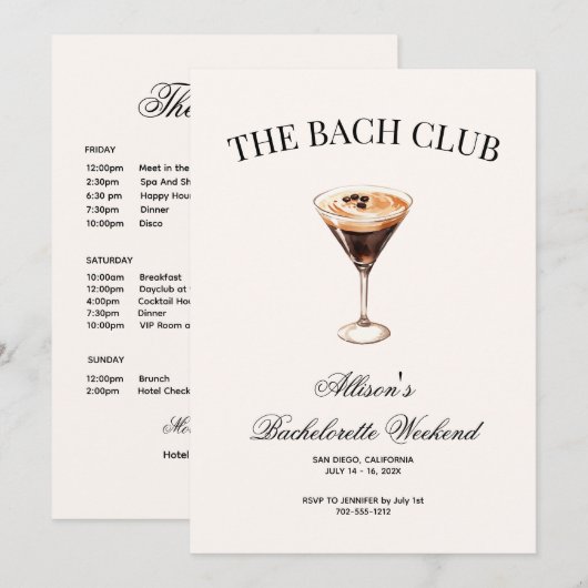 Sociale Club Espresso Cocktail Bach Reisplan en Kaart (Voorkant / Achterkant)
