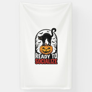 Sociale Halloween Kat Griezelsfeest Humor Ontwerp_ Spandoek