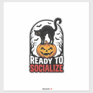 Sociale Halloween Kat Griezelsfeest Humor Ontwerp_ Sticker