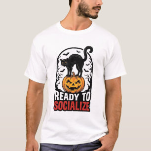 Sociale Halloween Kat Griezelsfeest Humor Ontwerp_ T-shirt