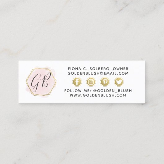 Sociale influencer Blush roze Waterverf & Gold Mini Visitekaartje (Achterkant)