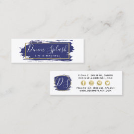 Sociale influencer Navy Blue & Gold Paint Stroke Mini Visitekaartje