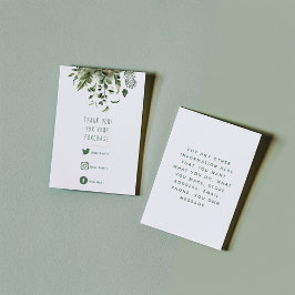 Sociale links, groene bladeren bedankt die je inbr informatiekaartje