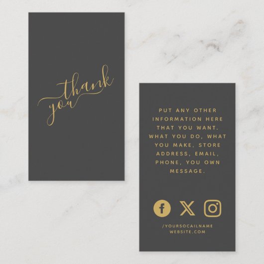 Sociale logo's grijs en goud klantenorder informatiekaartje (Voorkant / Achterkant)