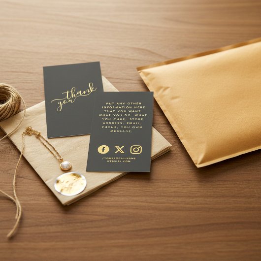 Sociale logo's grijs en goud klantenorder informatiekaartje