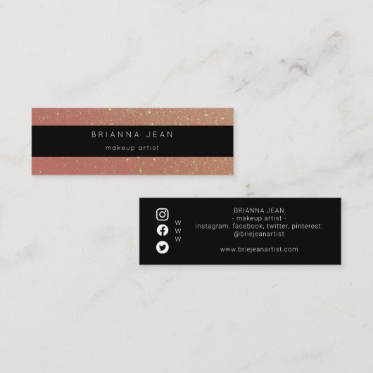 Sociale media, alle websites en roze glitter mini visitekaartje (Voorkant / Achterkant)