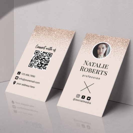 Sociale media Blush roze QR-code Voeg je foto toe Visitekaartje