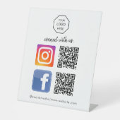 Sociale media | Contacteer ons | QR-code Black Bus Reclamebord Met Voetstuk (Voorkant)