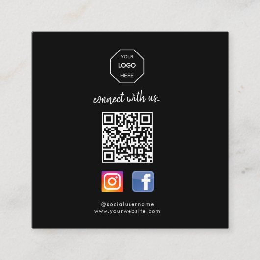 Sociale media | Contacteer ons | QR-code Black Bus Vierkante Visitekaartje (Voorkant)