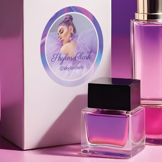 Sociale media Foto Paars en blauw hologram Ronde Sticker