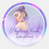 Sociale media Foto Paars en blauw hologram Ronde Sticker (Voorkant)