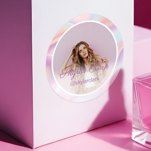 Sociale media Foto roze pastel hologram Ronde Sticker