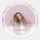 Sociale media Foto roze pastel hologram Ronde Sticker (Voorkant)