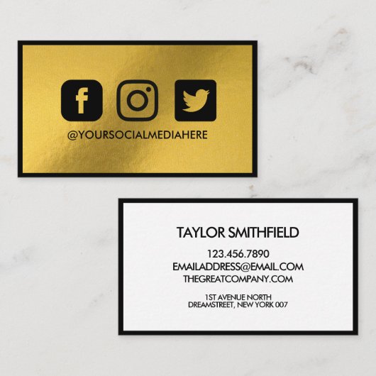 Sociale media Gold Foil Elegant Moderne Visitekaartje (Voorkant / Achterkant)