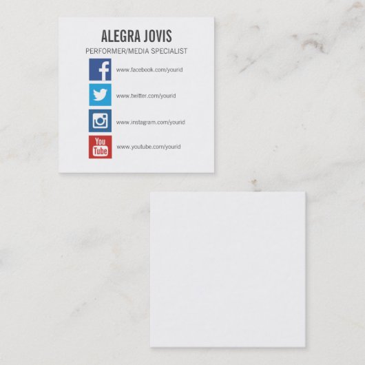 SOCIALE MEDIA ICONS SYMBOLSQUARE VISITEKAARTJE (Voorkant / Achterkant)