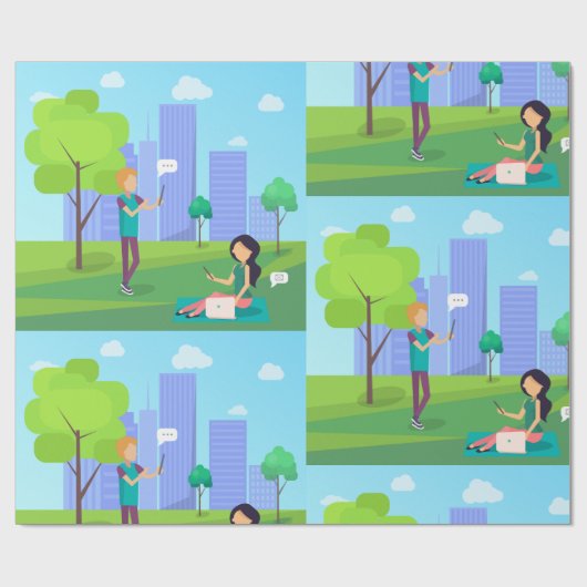 Sociale media in het park cadeaupapier (Vlak)