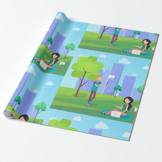 Sociale media in het park cadeaupapier (Uitgerold)