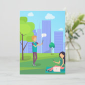Sociale media in het park kaart (Staand voorkant)