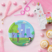 Sociale media in het park papieren bordje (Feest)