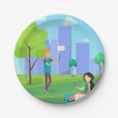 Sociale media in het park papieren bordje (Voorkant)