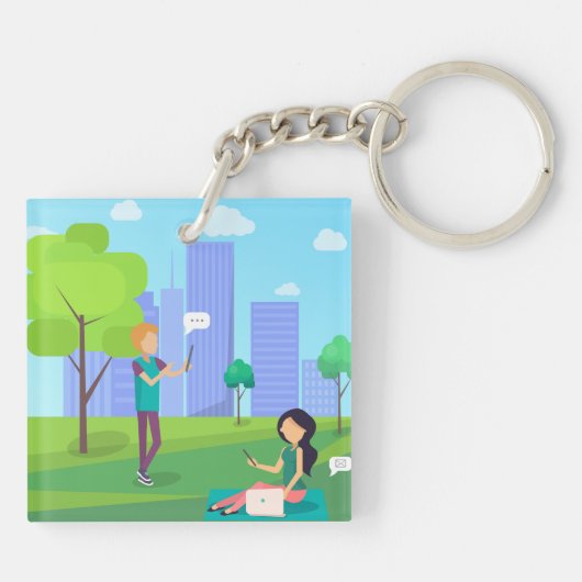 Sociale media in het park sleutelhanger (Achterkant)