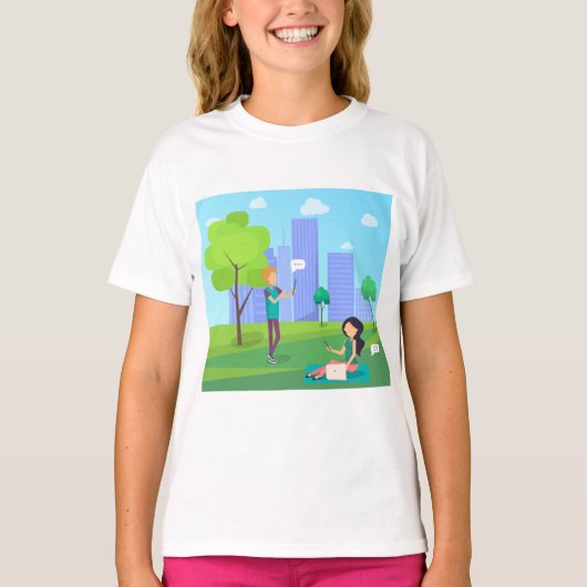 Sociale media in het park t-shirt (Voorkant)