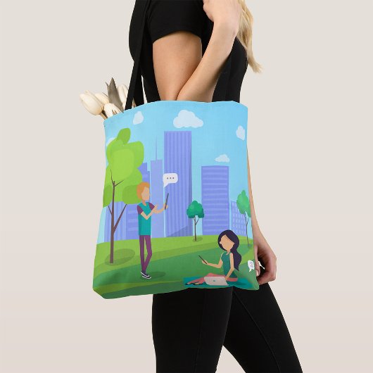 Sociale media in het park tote bag