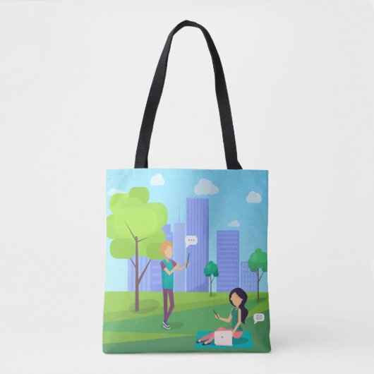 Sociale media in het park tote bag (Voorkant)