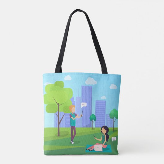 Sociale media in het park tote bag (Achterkant)