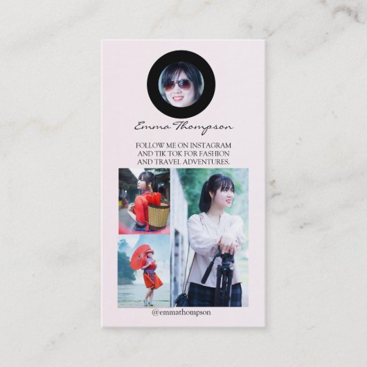 Sociale Media Influencer QR Code Foto Beige Visitekaartje (Voorkant)