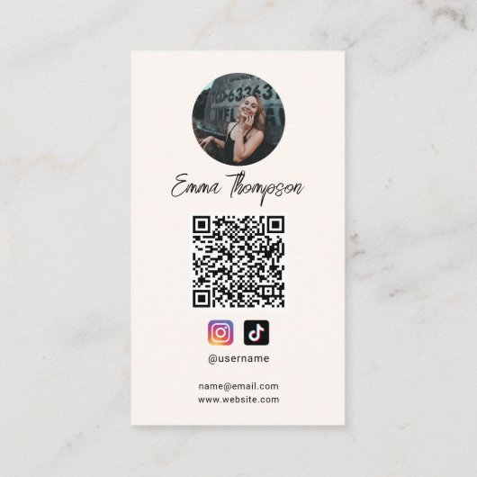 Sociale media Influencer QR Code Foto beige Visitekaartje (Achterkant)