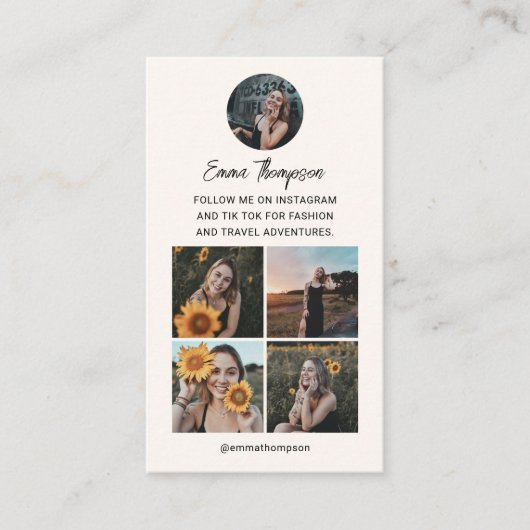 Sociale media Influencer QR Code Foto beige Visitekaartje (Voorkant)