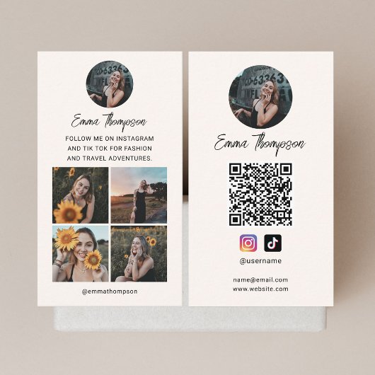 Sociale media Influencer QR Code Foto beige Visitekaartje