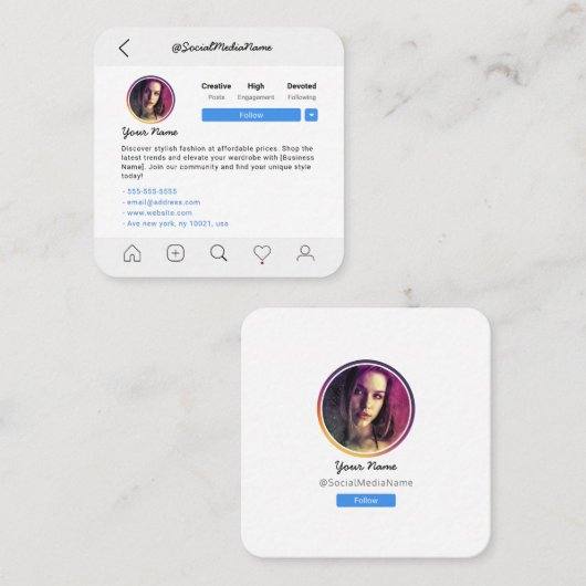 Sociale media installeren Volg ons profiel Contactkaartje (Voorkant / Achterkant)